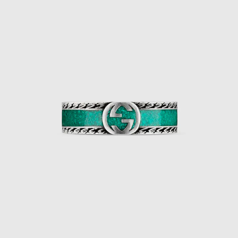 Double Gucci Interlocking Gucci Turquoise Enamel Ring