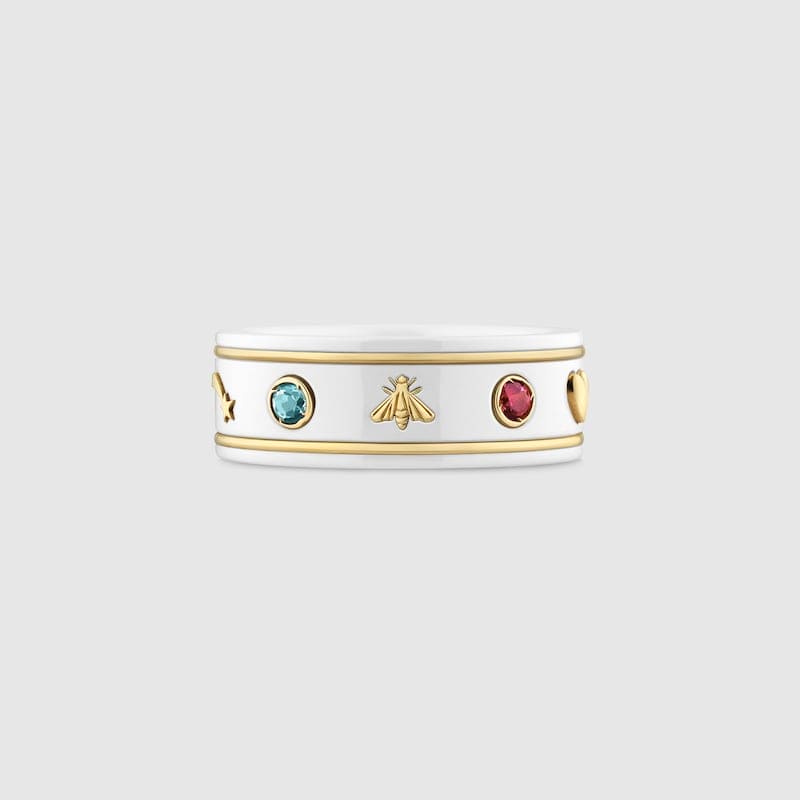 18K Double Gucci Icon With Gemstones White Zirconia Ring