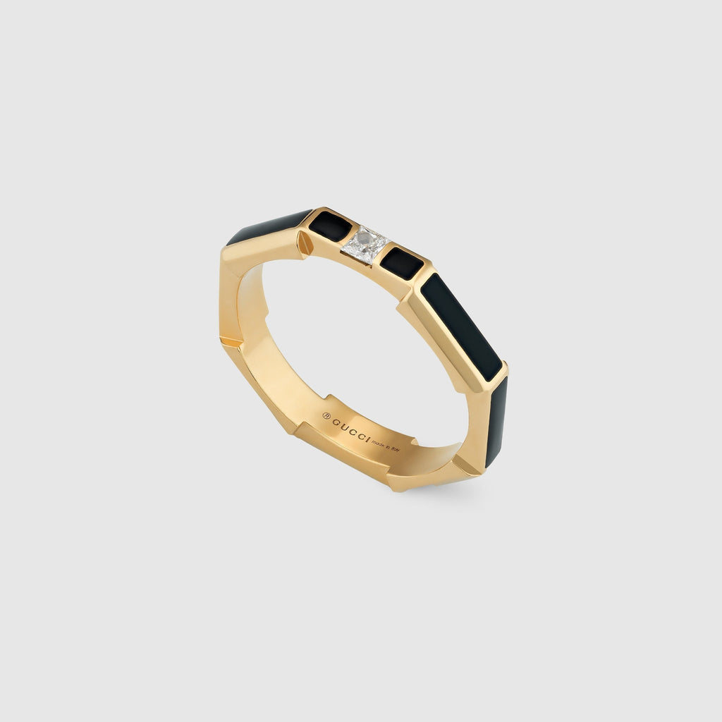 18K Double Gucci Link To Love Enamel And Diamond Ring