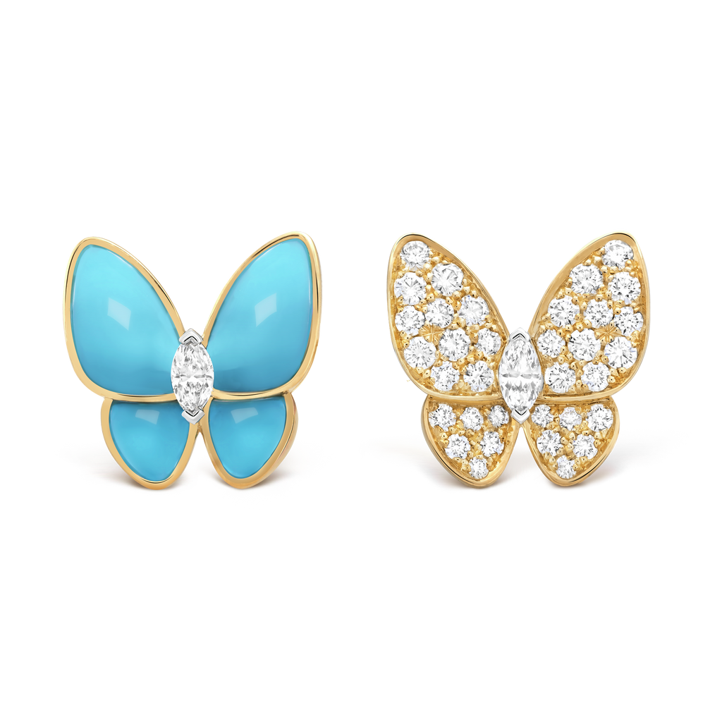 18K Two Butterfly Turquoise Earrings