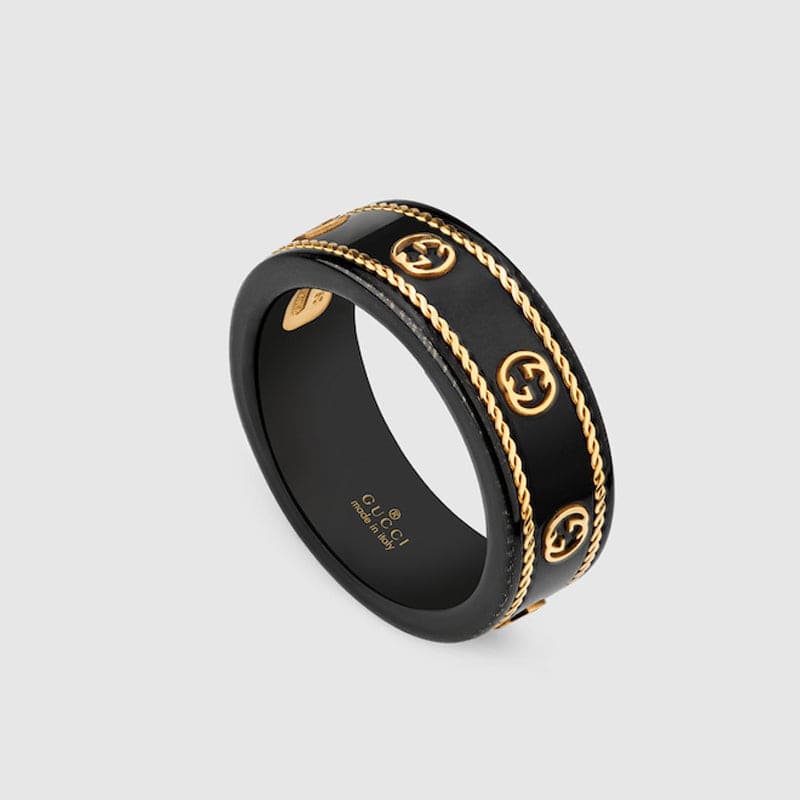 18K Double Gucci Interlocking Gucci Icon Black Corundum Ring