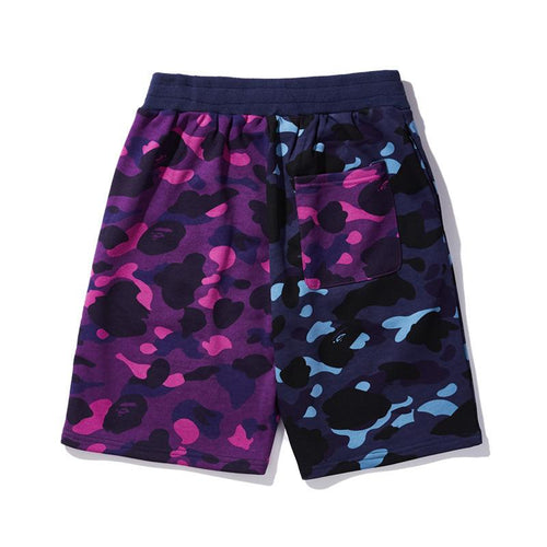 Bathing Ape Shorts Purple Patchwork Blue Men and Women Summer Camouflage Shorts Fashion Brand Casual Shorts