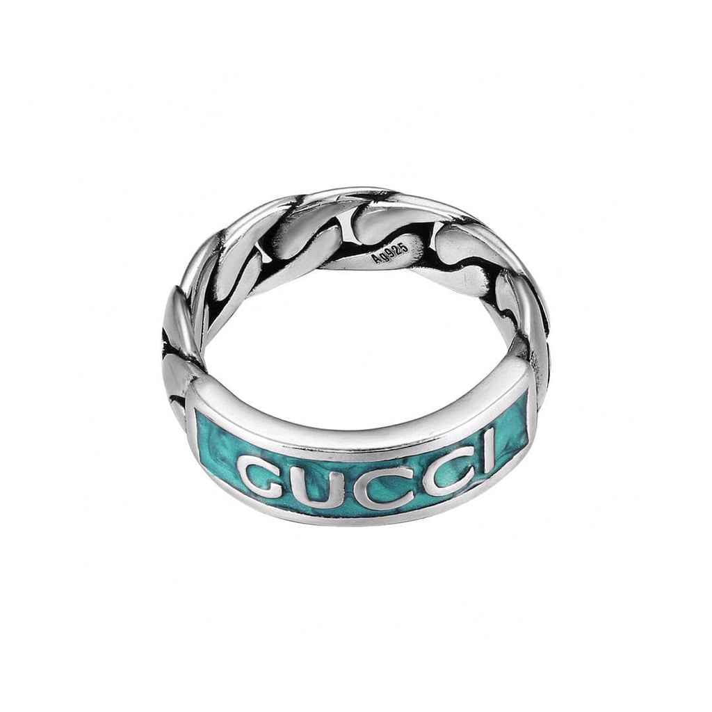 Double Gucci Logo Plaque Chain Ring
