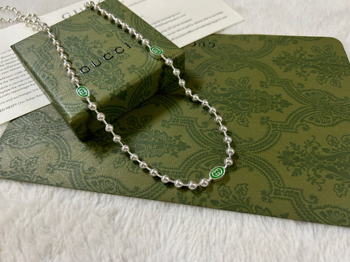 Double Gucci Interlocking Gucci Green Necklace