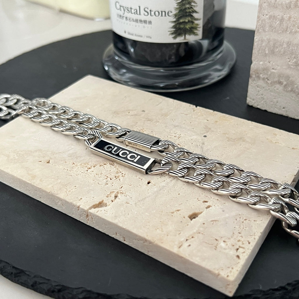 Double Gucci Logo Enamel Chain Necklace
