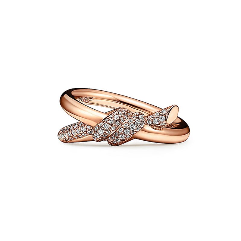 18K Rose Gold Tiffany Knot Double Row Diamonds Ring