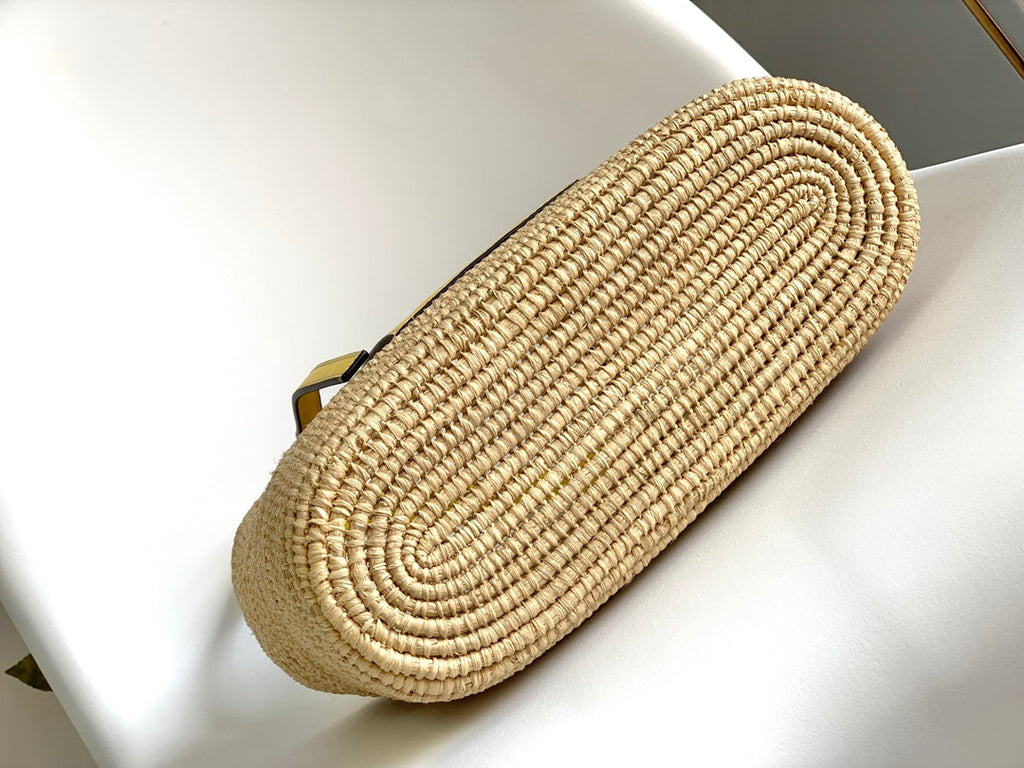 LOEWE 25S BASKET BAG 30 IN NATURAL MIX YELLOW RAFFIA CALFSKIN SHOULDER STRAP
