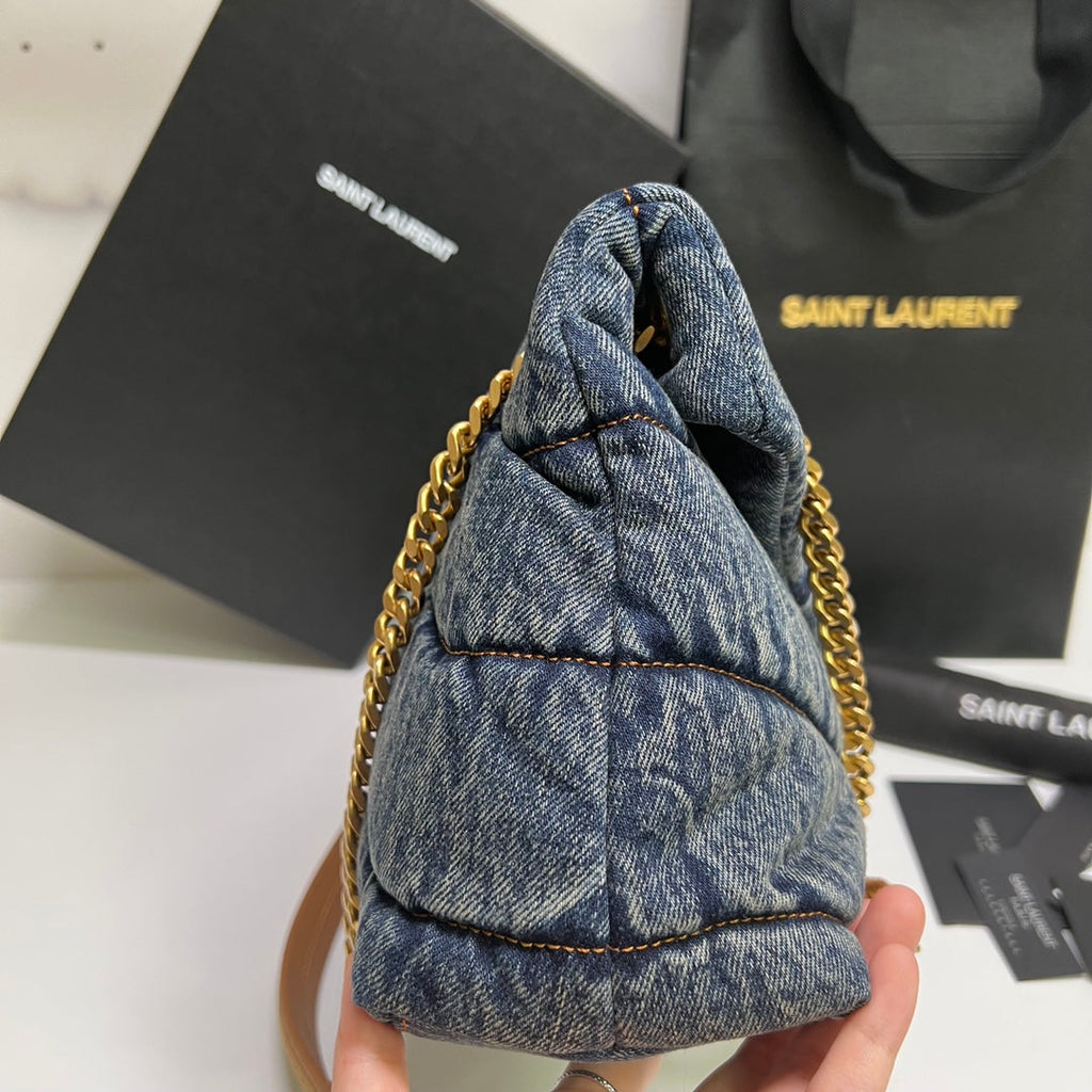 PUFFER BAG 29 IN BLUE GRADIENT DENIM GOLD HARDWARE