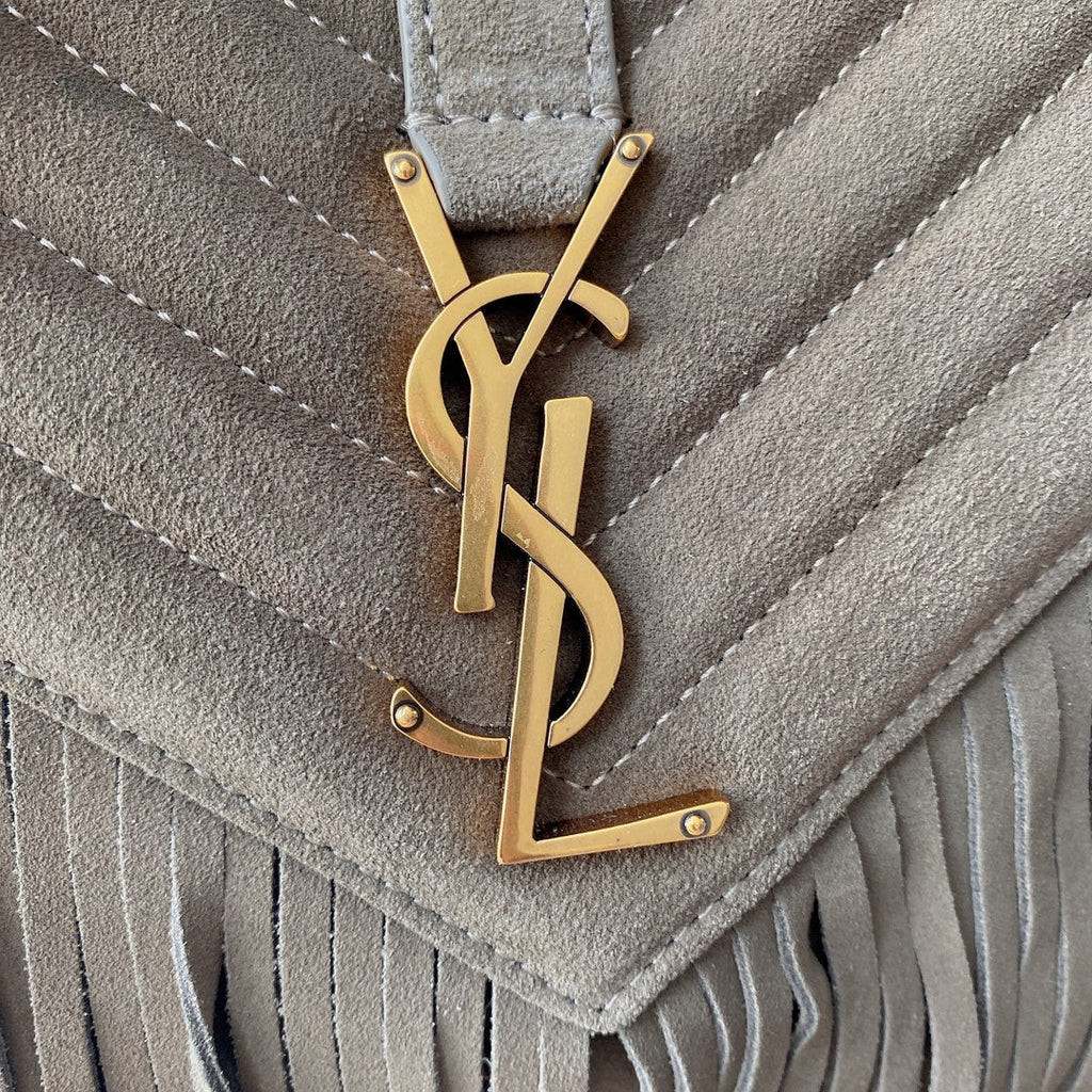 COLLEGE TASSEL 24 IN LIGHT FAWN SUEDE GOLD HARDWARE