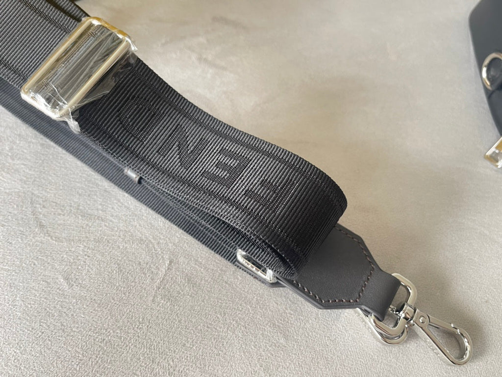 FENDI ROMA 22 CLUTCH BAG IN DARK GREY FF CALFSKIN SILVER HARDWARE WITH WHITE LOGO