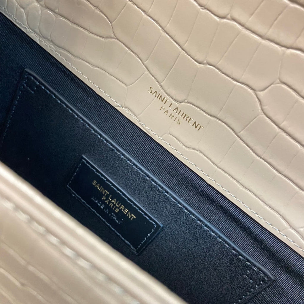 KATE TASSEL 24 CROCODILE PATTERN CALFSKIN BEIGE CREAM WITH GOLD LOGO