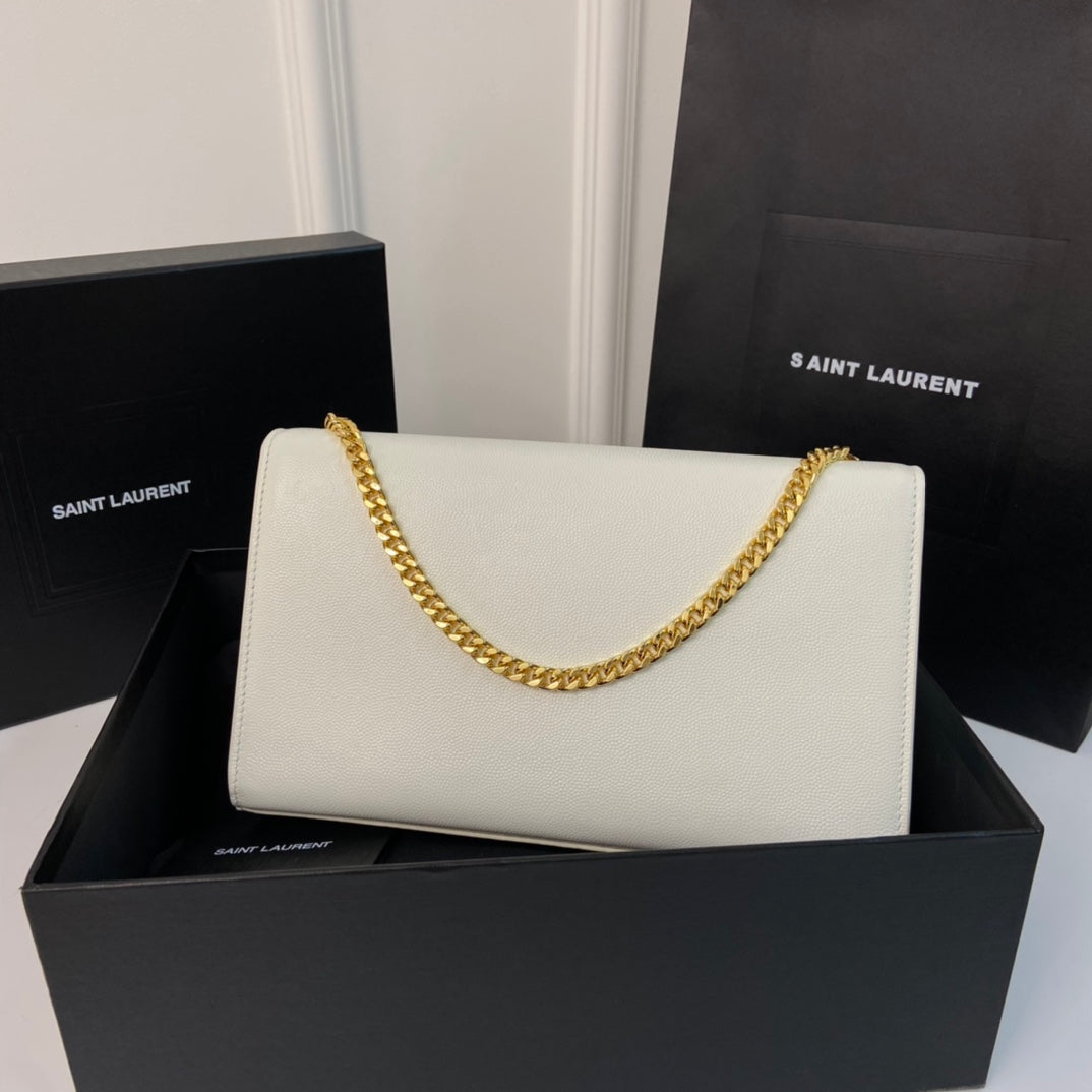 KATE TASSEL 24 WHITE CALFSKIN WITH GOLD LOGO