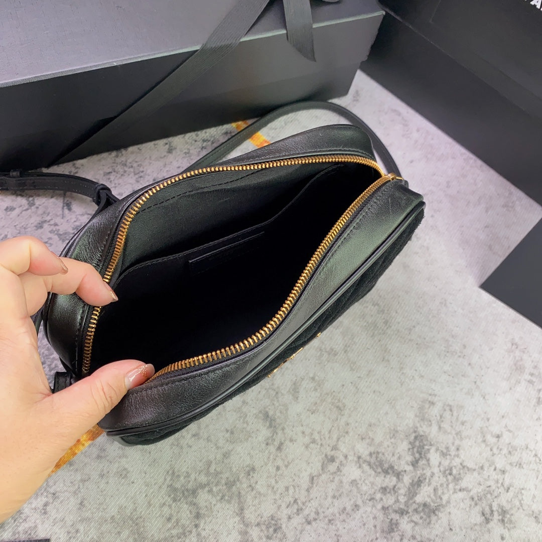 LOU CAMERA BAG 23 IN BLACK SUEDE AND CALFSKIN TRIM