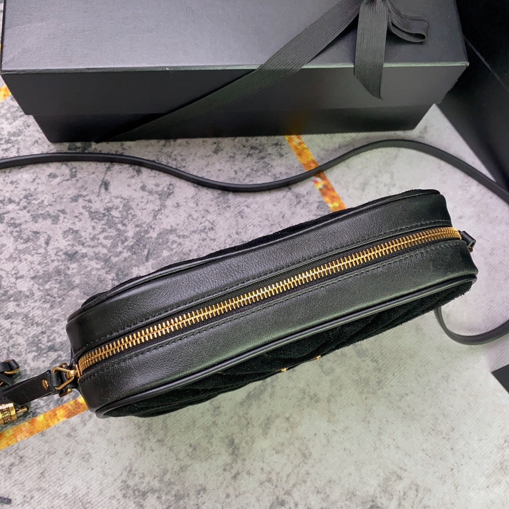 LOU CAMERA BAG 23 IN BLACK SUEDE AND CALFSKIN TRIM