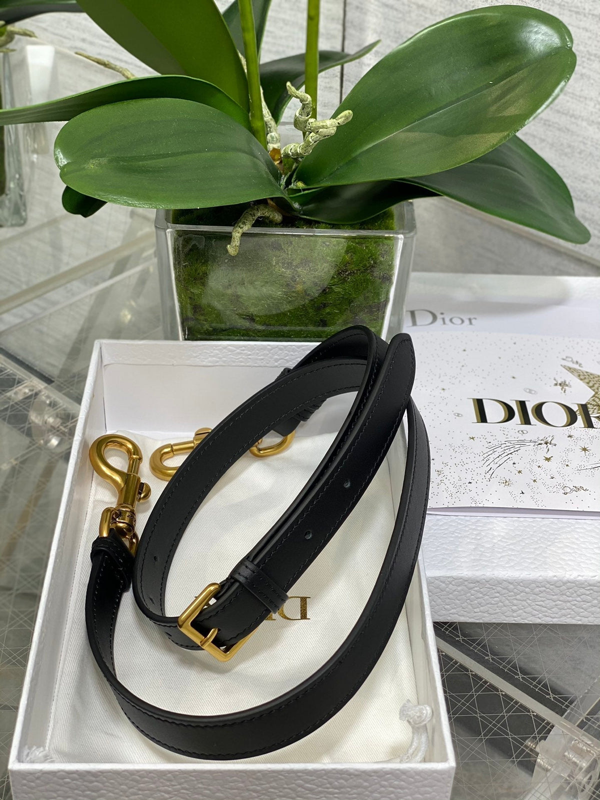 SADDLE BAG 24 IN BLACK CALFSKIN GOLD HARDWARE