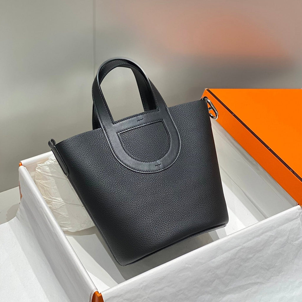 HERMES 25S IN THE LOOP 18 IN BLACK CALFSKIN SILVER HARDWARE