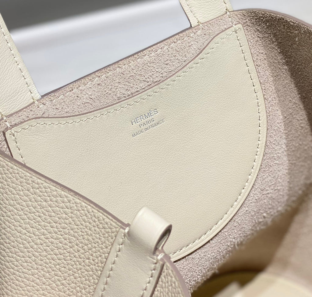 HERMES 25S IN THE LOOP 18 IN IVORY CALFSKIN SILVER HARDWARE