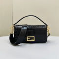 BAGUETTE 27 IN BLACK CROCODILE PATTERN GLOSSY CALFSKIN GOLD HARDWARE