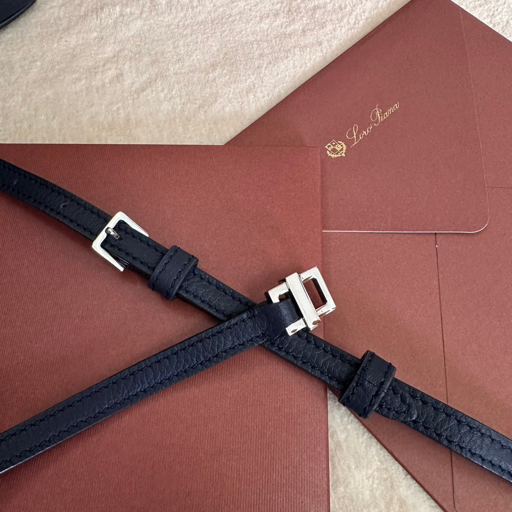 EXTRA POCKET L19 IN NAVY BLUE GRAINED CALFSKIN WITH SILVER HARDWARE