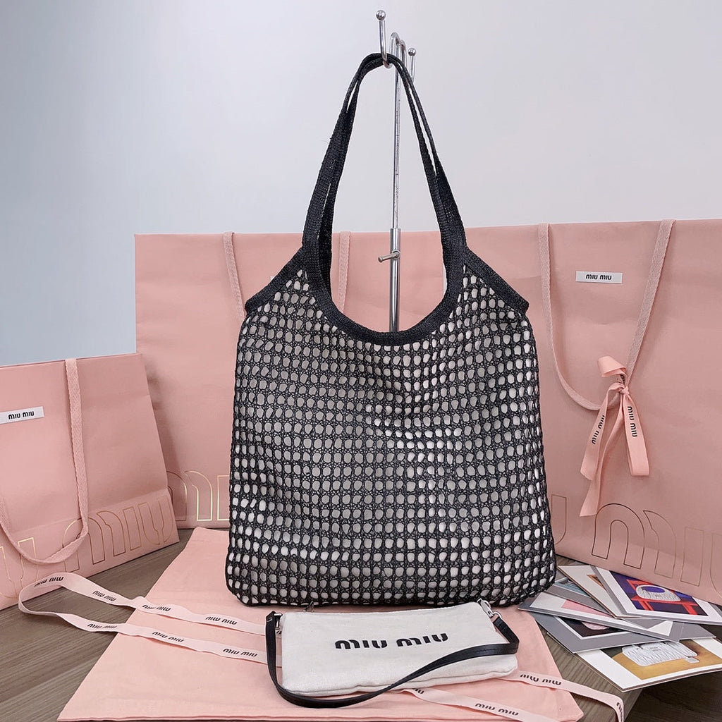 IVY TOTE BAG 40 IN BLACK MIX WHITE MESH