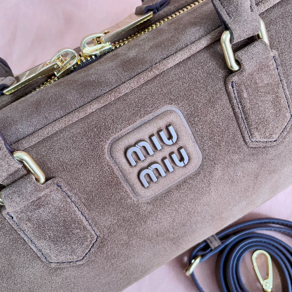ARCADIE BAG 27 IN PENNY BROWN SUEDE GOLD HARDWARE