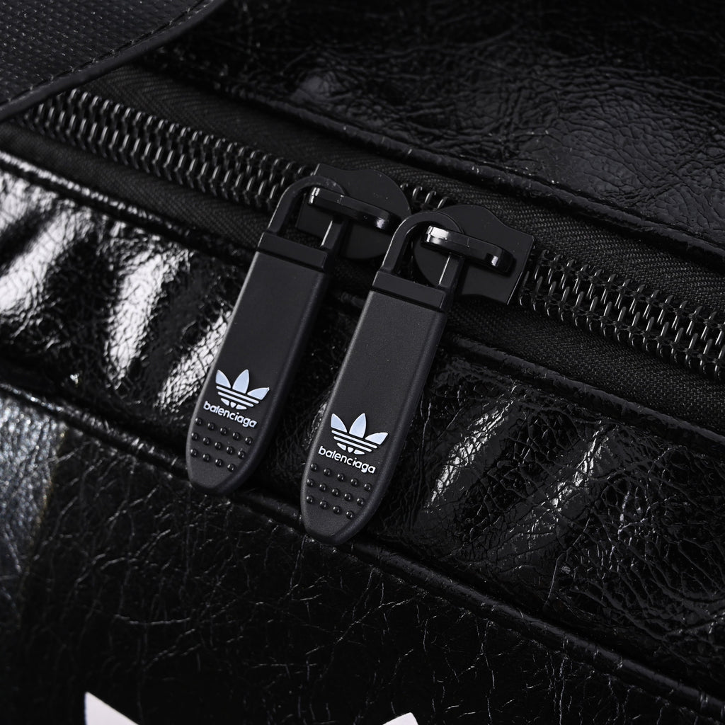 Balenciaga x adidas Large Duffel Travel Bag – Black with Trefoil Logo and Triple Stripes