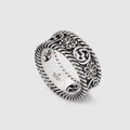 Double Gucci Aged Sterling Silver Interlocking Gucci Flower Ring