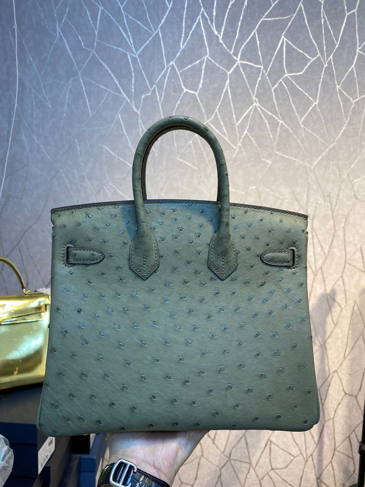 HERMES BIRKIN 30CM KHAKI OSTRICH LEATHER SILVER HARDWARE