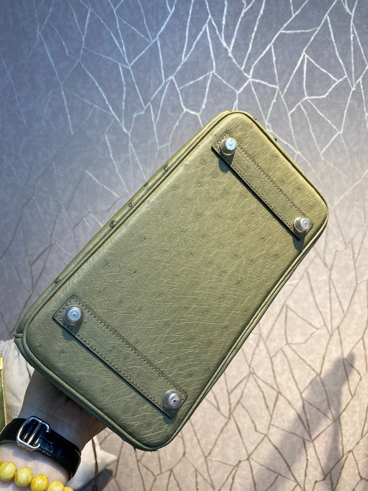 HERMES BIRKIN 30CM KHAKI OSTRICH LEATHER SILVER HARDWARE