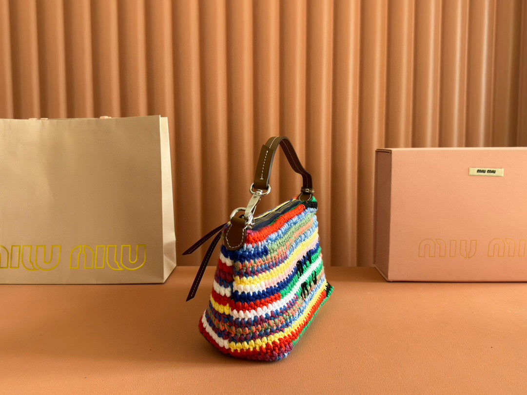 CROCHET TOTE BAG 25 IN MULTICOLORED WOVEN RAFFIA