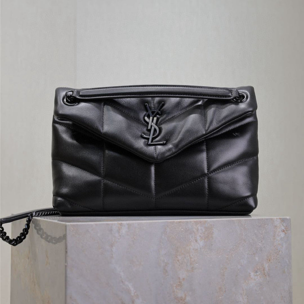 LOULOU PUFFER MEDIUM 29 IN ALL BLACK SHEEPSKIN BLACK HARDWARE