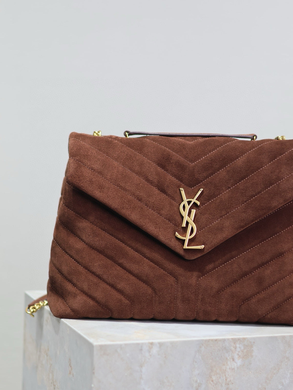 LOULOU 32 IN BROWN SUEDE CALFSKIN GOLD HARDWARE