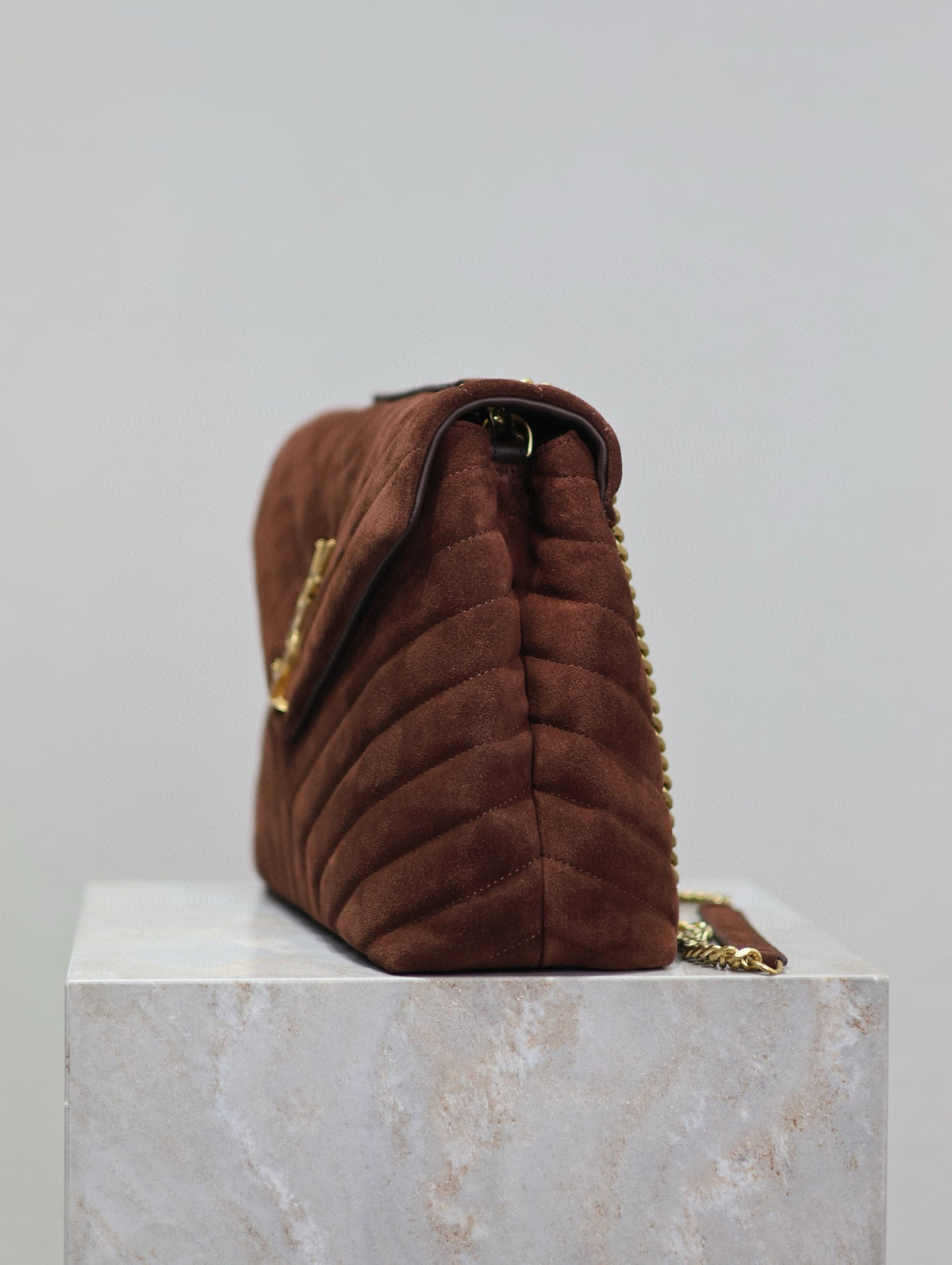 LOULOU 32 IN BROWN SUEDE CALFSKIN GOLD HARDWARE