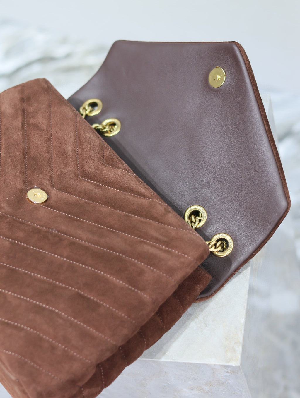 LOULOU 32 IN BROWN SUEDE CALFSKIN GOLD HARDWARE