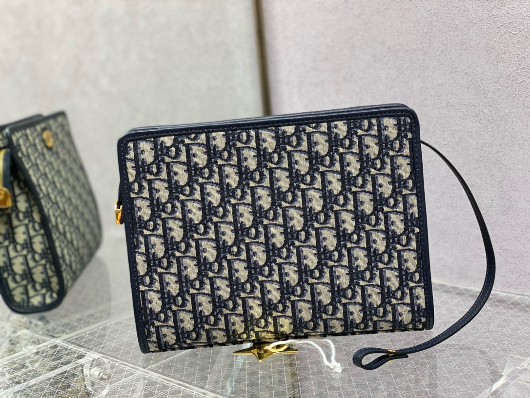 OBLIQUE BOOK TOTE 26 IN DARK BLUE MONOGRAM JACQUARD