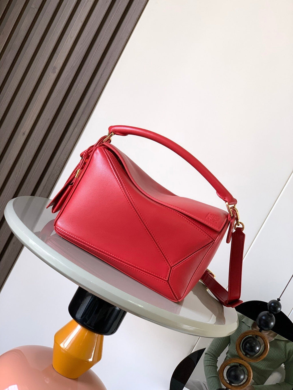 PUZZLE HANDBAG 24 IN RED CALFSKIN