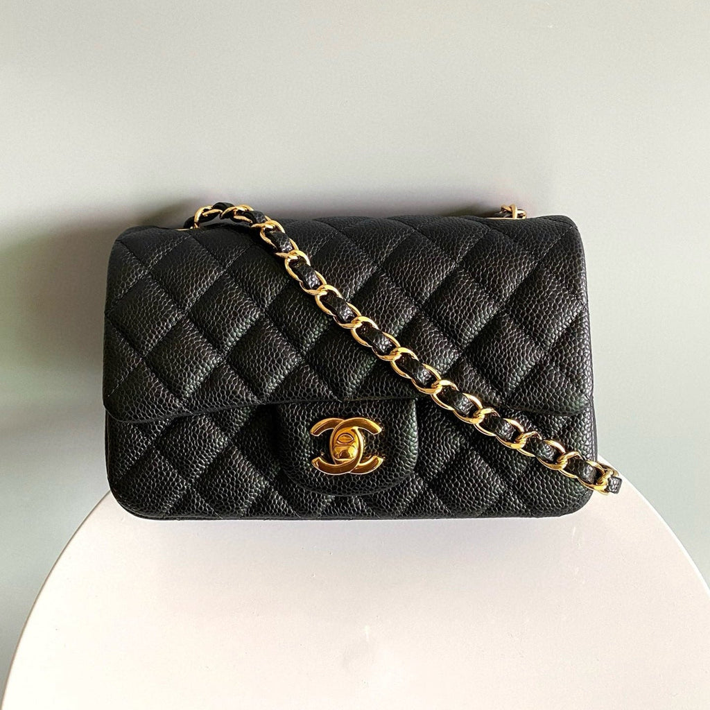 MINI RECTANGLE FLAP BAG 20CM BLACK CAVIAR GOLD HARDWARE