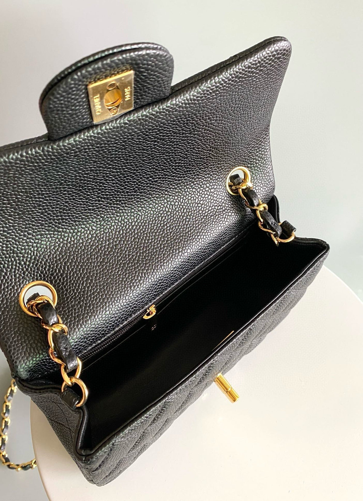MINI RECTANGLE FLAP BAG 20CM BLACK CAVIAR GOLD HARDWARE