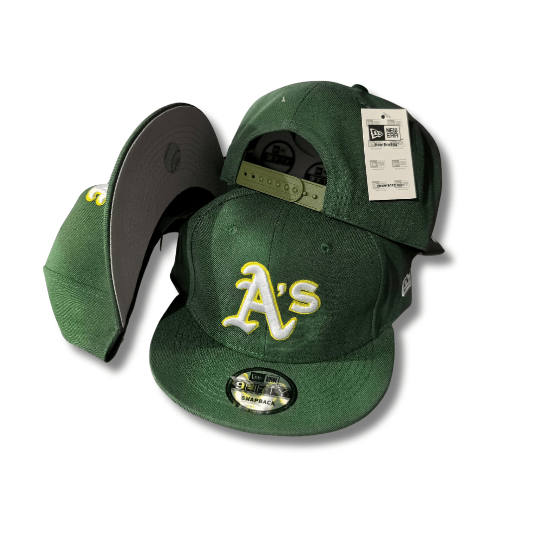 Oakland Athletics Green with White and Yellow Embroidered Logo - Snapback Cap