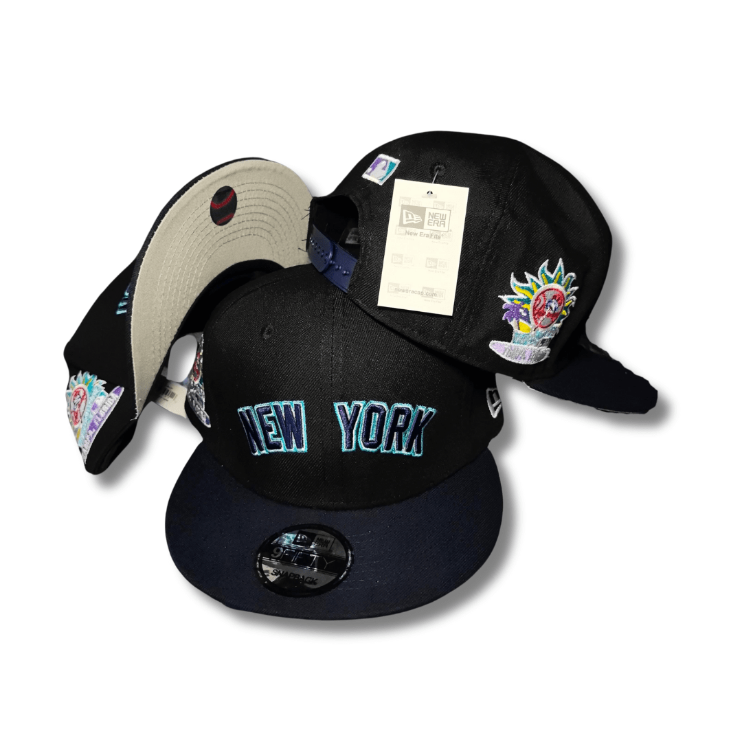 New York Embroidered Black with Unique Side Patches - Snapback Cap