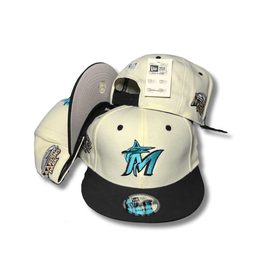 Miami Marlins Cream and Black with Embroidered blue Logo – Snapback Cap