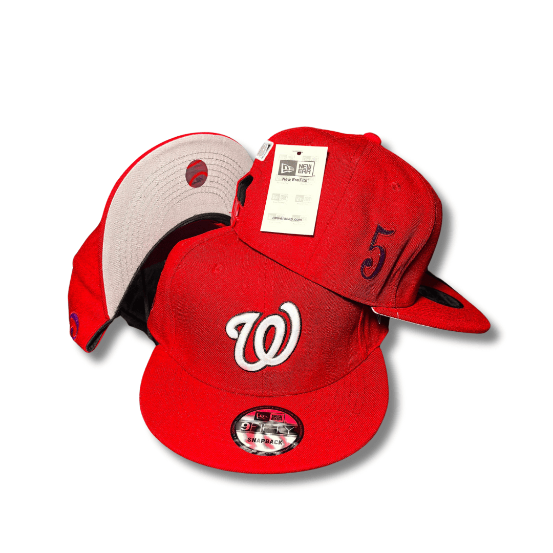 Red with Washington Nationals Logo and Number 5 Detail - Snapback Cap