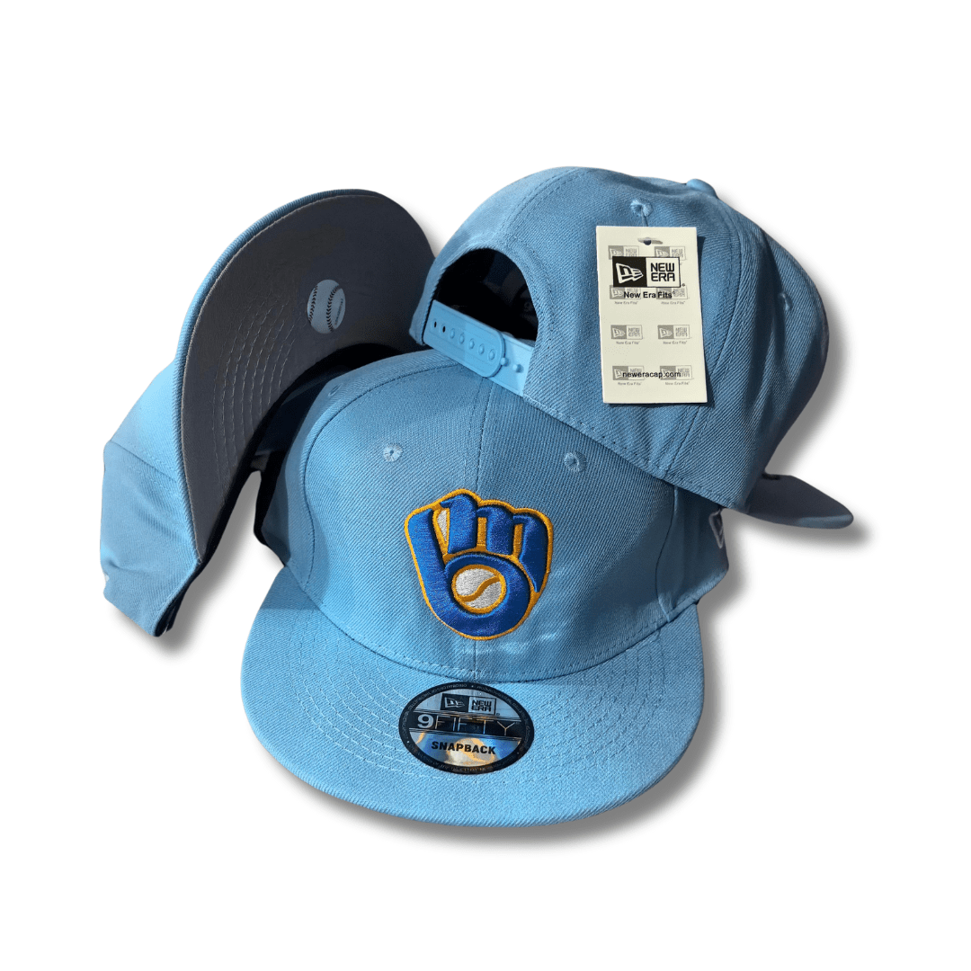 Milwaukee Brewers New Era 9FIFTY Light Blue with Retro Ball Glove Logo – Snapback Cap