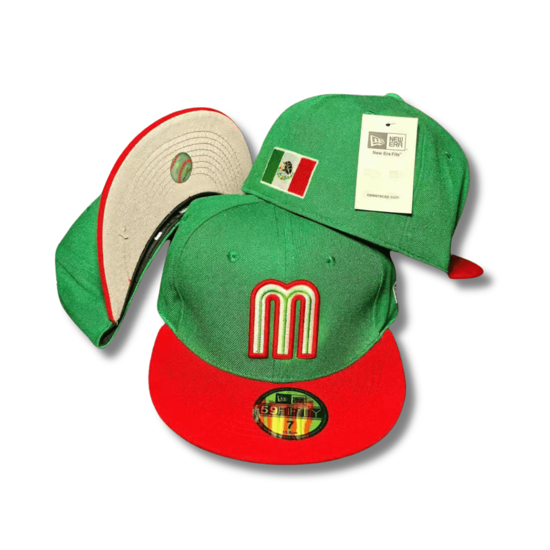 Team Mexico with Embroidered Logo and Mexican Flag Patch Green and Red – Fitted Cap