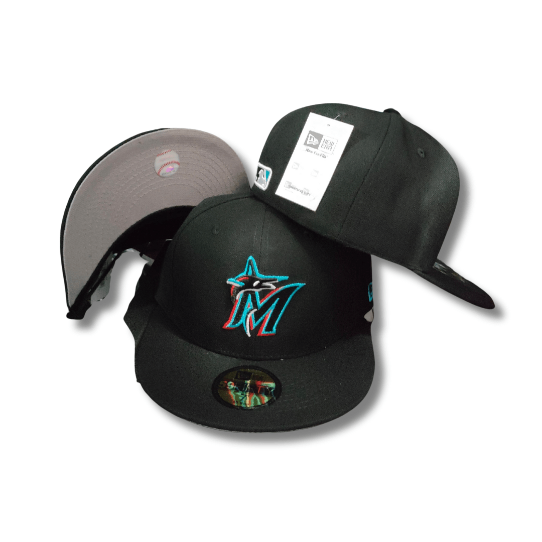 Miami Marlins 59FIFTY Black with Teal and Red Logo - Fitted Cap