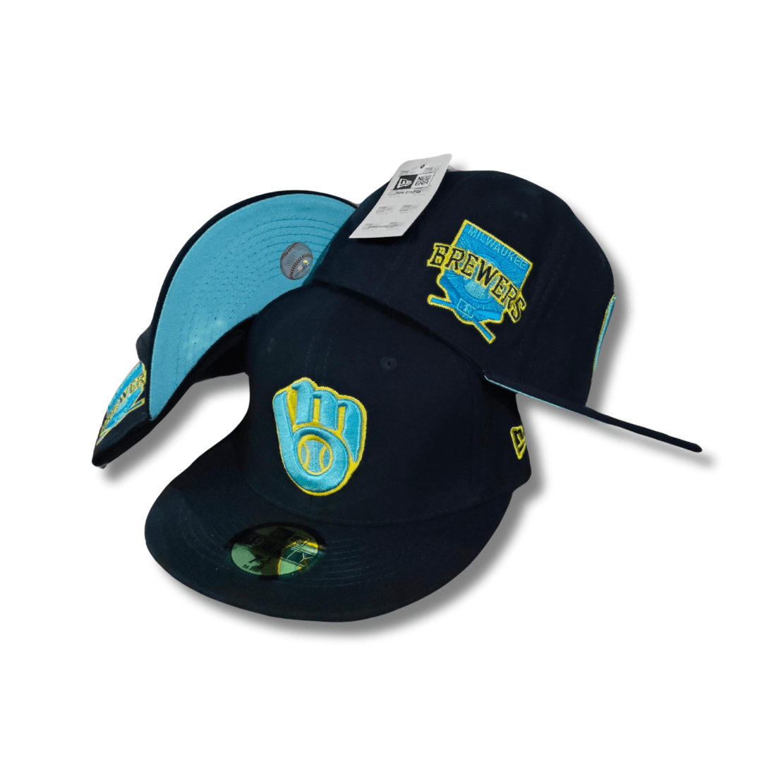 Milwaukee Brewers 59FIFTY with Side Patch and Aqua Underbill black and Navy Blue – Fitted Cap