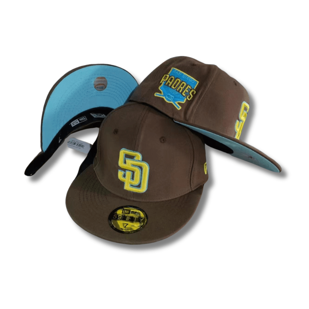 San Diego Padres Retro Logo Brown with Sky Blue Undervisor – Fitted Cap
