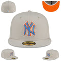 New York Yankees Fitted Hat – Light Gray with Blue and Orange Logo & Bright Orange Undervisor