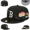 Boston Red Sox Black Floral Embroidered Fitted Cap