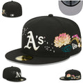 Oakland Athletics Black Floral Embroidered Fitted Cap